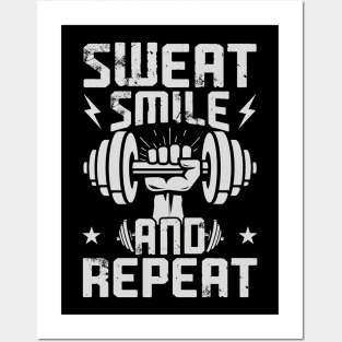 Sweat Smile And Repeat | Motivational & Inspirational | Gift or Present for Gym Lovers Posters and Art